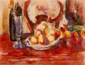 Naturaleza muerta Manzanas una botella y respaldo Paul Cezanne